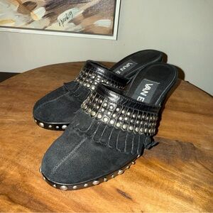 VanEli Black Studded Fringe Mules Women’s Size 4 Hard to Find Size